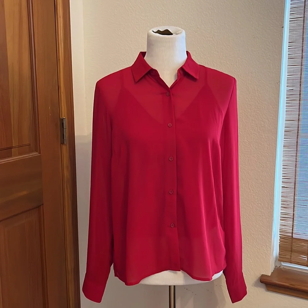 2-in-1 Red Chiffon Button Down and Camisole, Women’s Medium